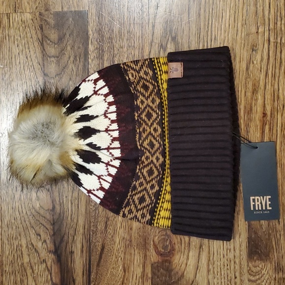 Frye Accessories - Womens Frye fairisle print beanie with pom